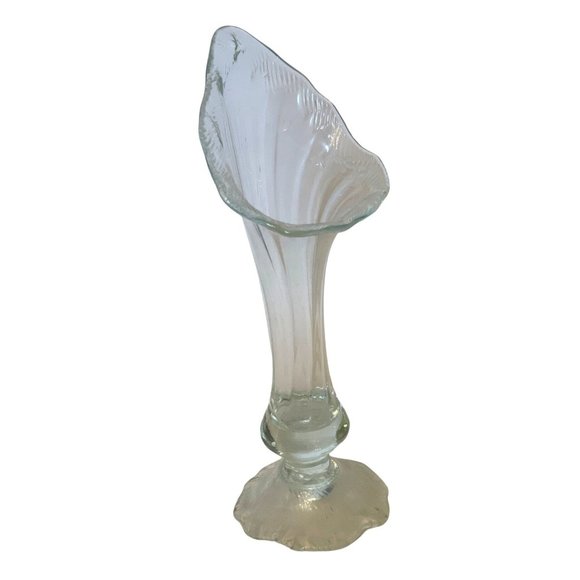 Calla Lily Vase Hand Blown Swung Glass Style Pale Green Tint 13" Vintage - Picture 1 of 12